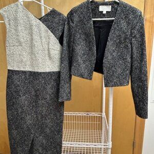 Boss executive dress and jacket suit in black and cream